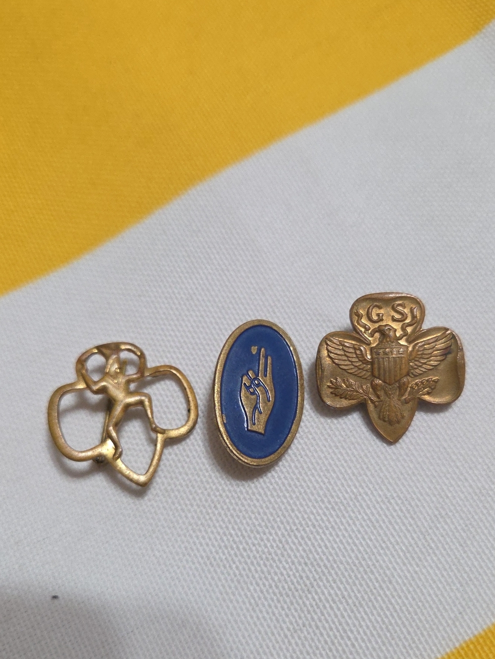 Vintage Girl Scout Brownie Pin Lot of 3 Eagle Promise Elf Trefoil Insignia